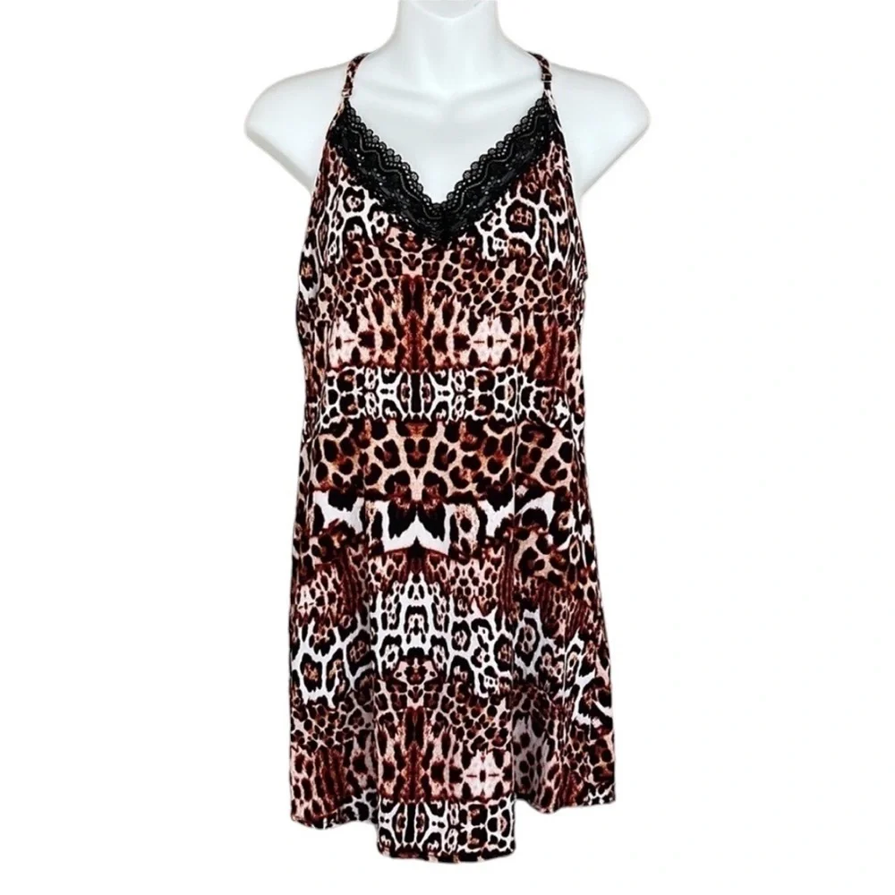 Eva Castillo Leopard Print Lace Racerback Slip Nightgown S - Picture 2 of 11
